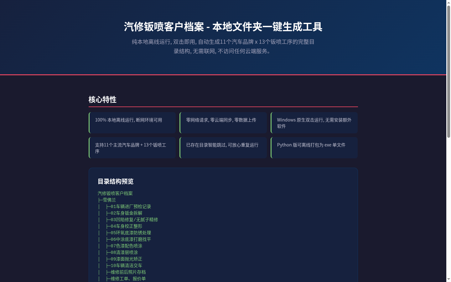 汽修钣喷客户档案 - 本地文件夹一键生成工具 封面